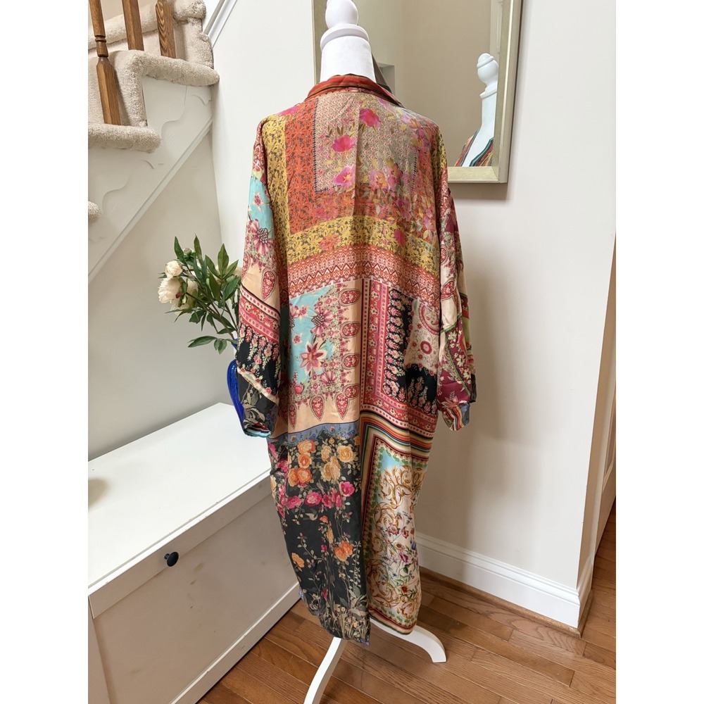 Johnny Was Reversible Silk Kimono Robe Floral Paisley Patchwork Duster XL Multi - Picture 4 of 16